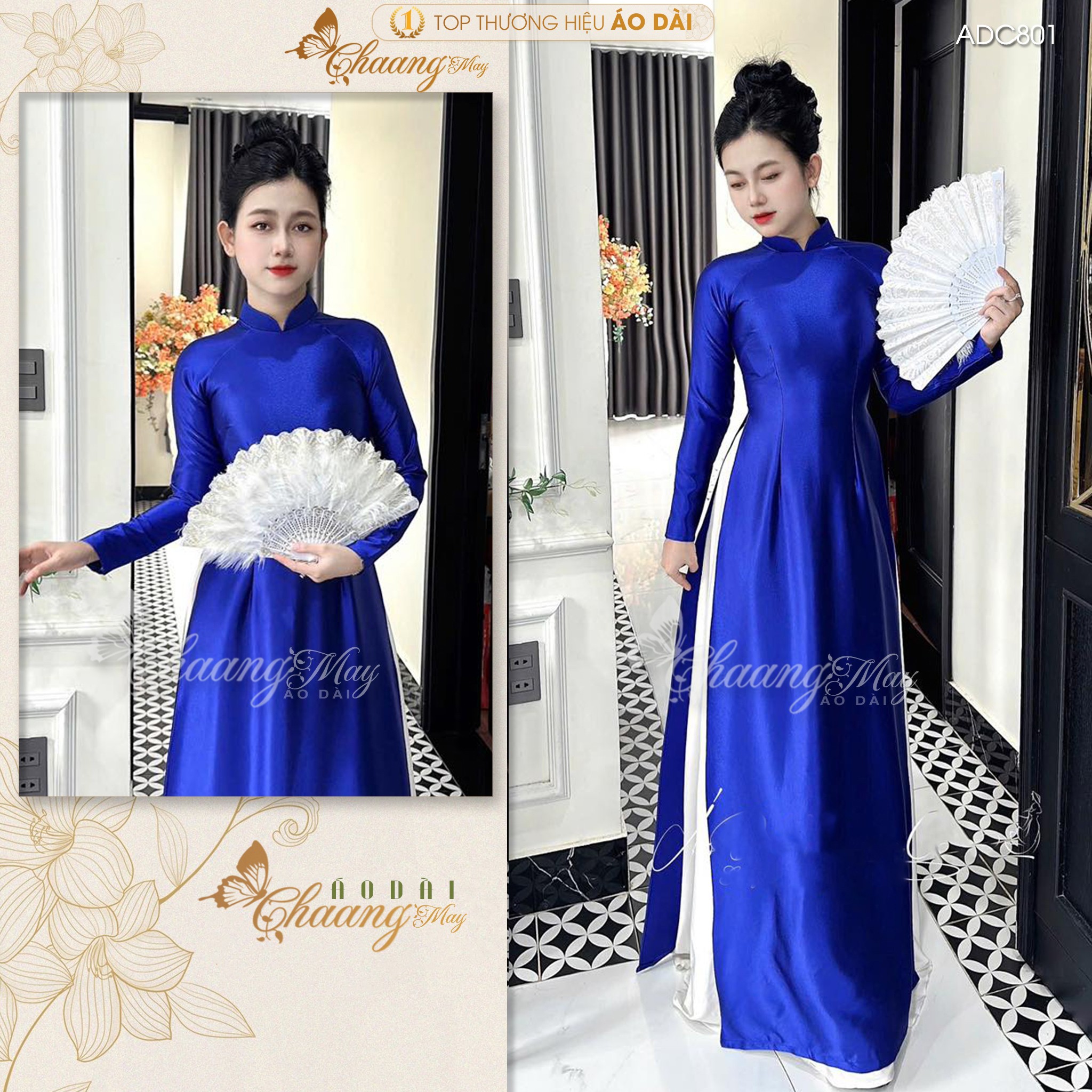 Áo dài truyền thống lụa bóng ruby Tô Châu CHAANG may sẵn ADC802 áo dài màu xanh đỏ giáo viên dự tiệc cưới lễ Tết đẹp