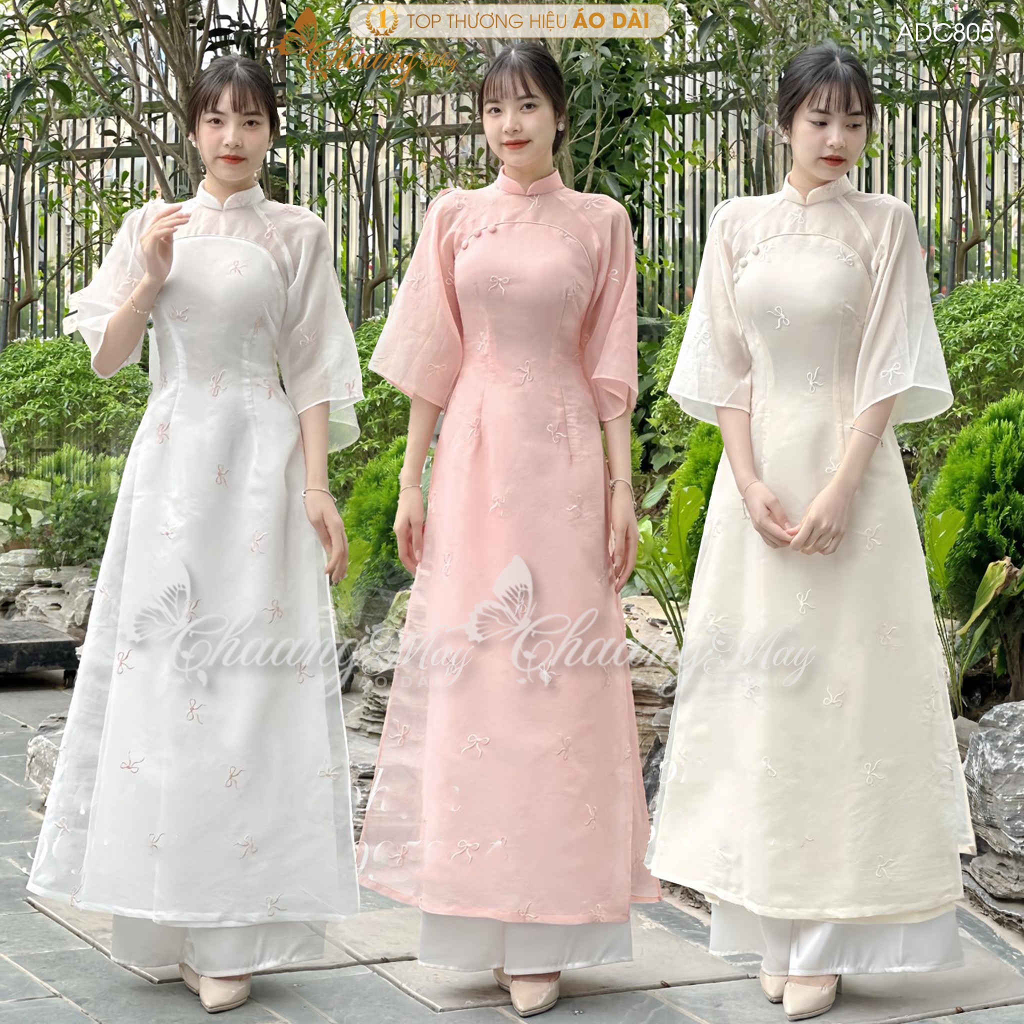 Áo dài cách tân nữ 4 tà thêu hoa nhí Chaang may sẵn áo dài đính cúc xinh dự tiệc cưới lễ Tết đẹp ADC805