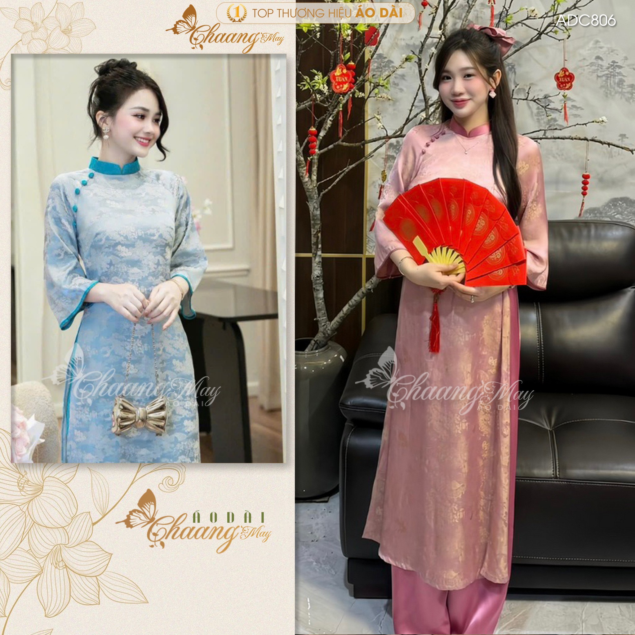 Áo dài cách tân nữ Như Thanh Yên CHAANG May sẵn ADC806 áo dài gấm phối cổ dáng suông xưa dự tiệc cưới lễ tết đẹp