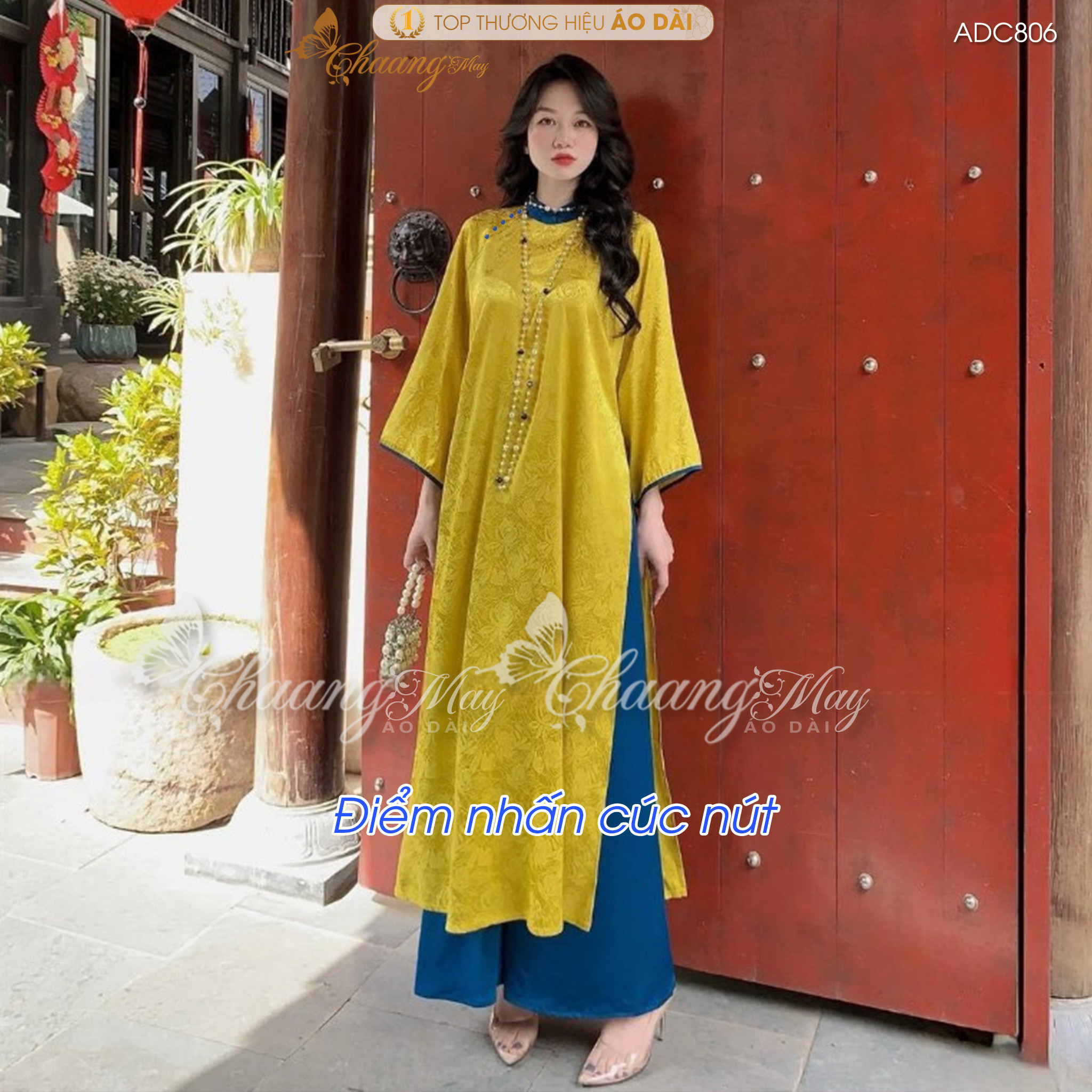 Áo dài cách tân nữ Như Thanh Yên CHAANG May sẵn ADC806 áo dài gấm phối cổ dáng suông xưa dự tiệc cưới lễ tết đẹp