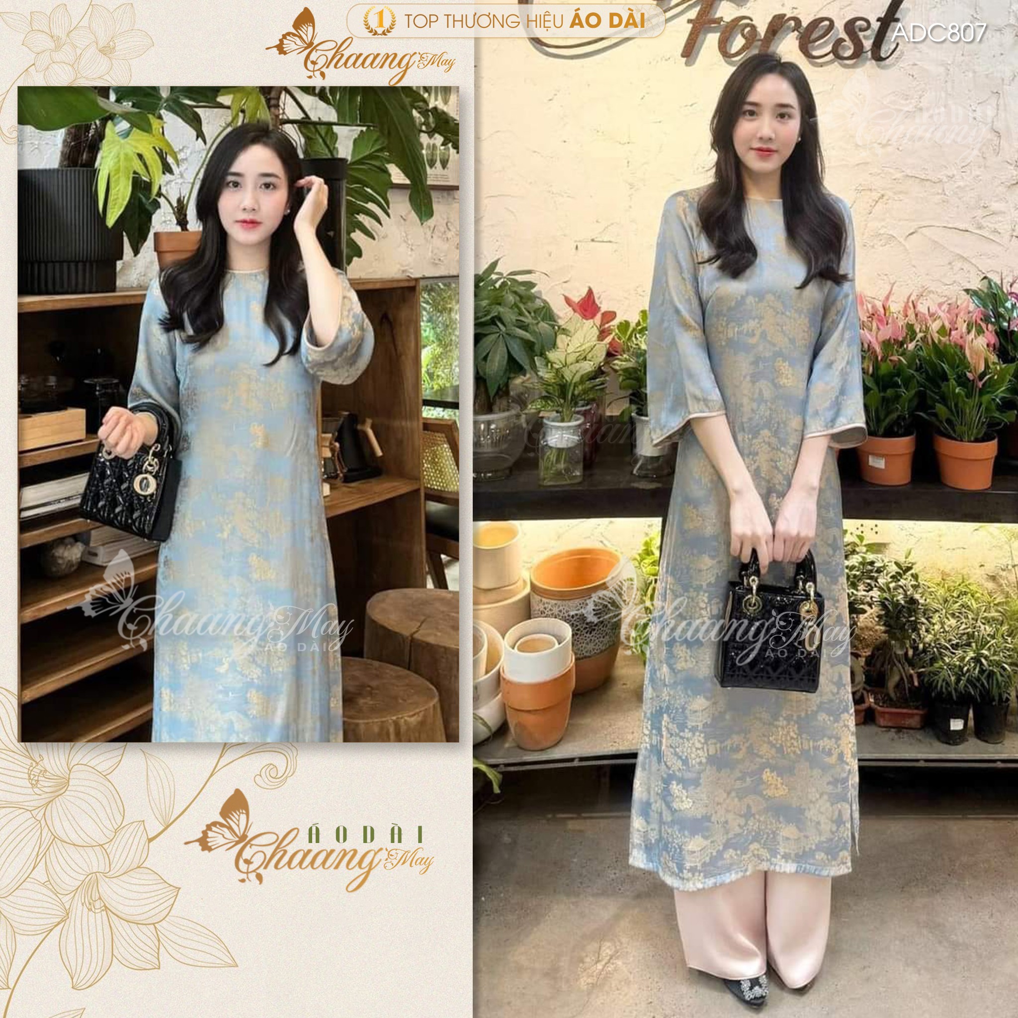 Áo dài cách tân nữ Như Yên dáng suông xưa gấm lụa Hoa Viên Chaang may sẵn áo dài cưới xuông bầu lễ tết đẹp ADC806