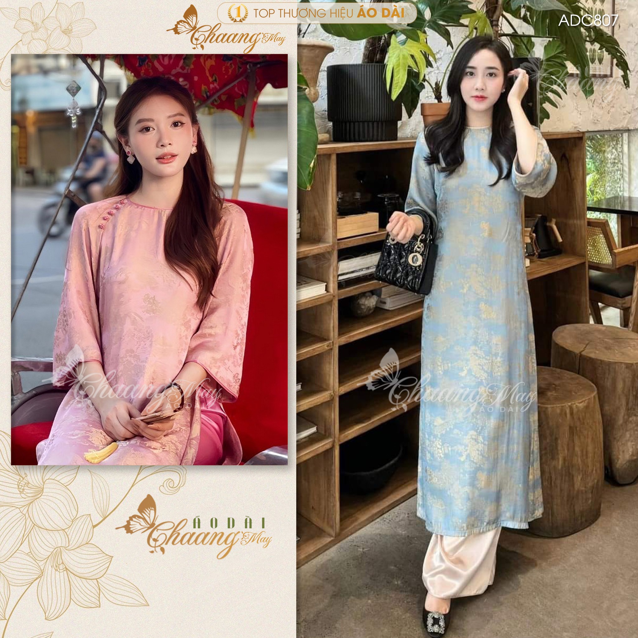 Áo dài cách tân nữ Như Yên dáng suông xưa gấm lụa Hoa Viên Chaang may sẵn áo dài cưới xuông bầu lễ tết đẹp ADC806