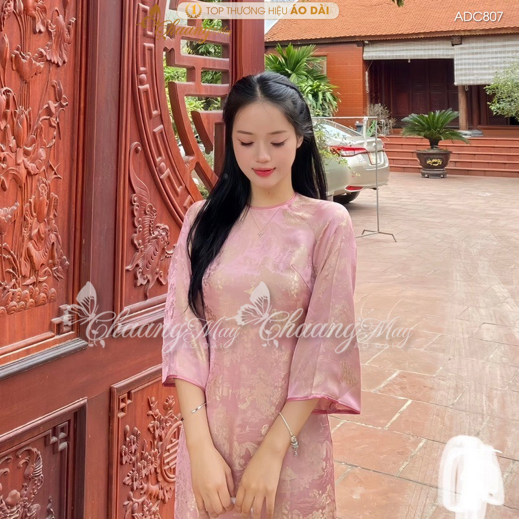 Áo dài cách tân nữ dáng suông xưa gấm lụa Hoa Viên Chaang may sẵn áo dài cưới Như Yên xuông bầu lễ tết đẹp ADC807