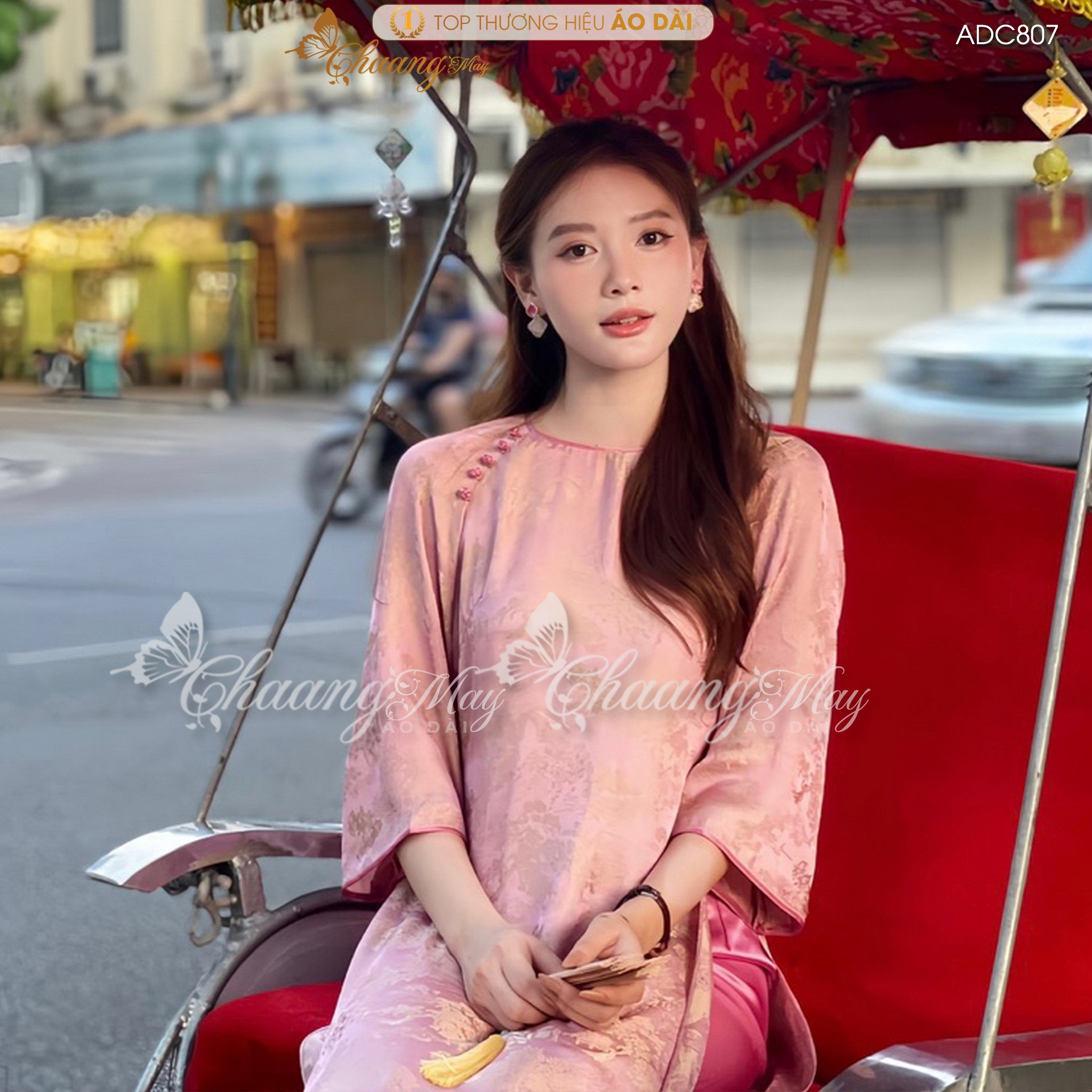 Áo dài cách tân nữ Như Yên dáng suông xưa gấm lụa Hoa Viên Chaang may sẵn áo dài cưới xuông bầu lễ tết đẹp ADC806