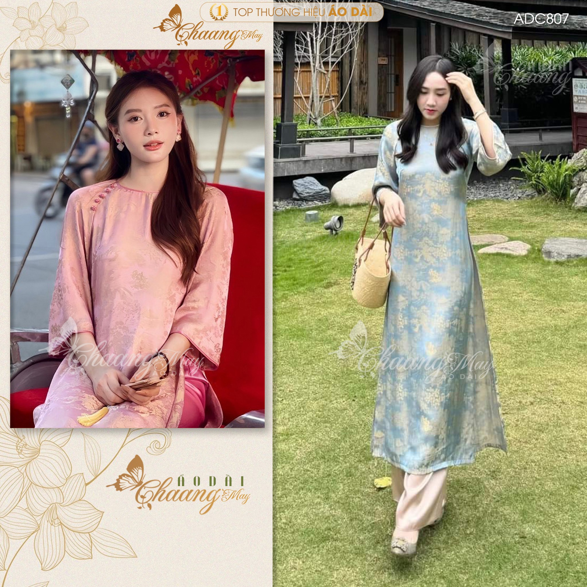 Áo dài cách tân nữ Như Yên dáng suông xưa gấm lụa Hoa Viên Chaang may sẵn áo dài cưới xuông bầu lễ tết đẹp ADC806