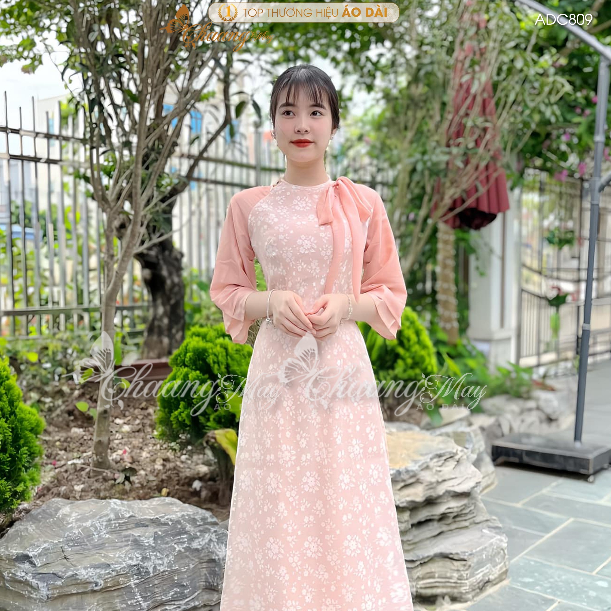 Áo dài cách tân nữ Tú Linh hoa nhí 4 tà CHAANG may sẵn áo dài Lụa tơ cổ nơ dự tiệc cưới lễ tết đẹp ADC809