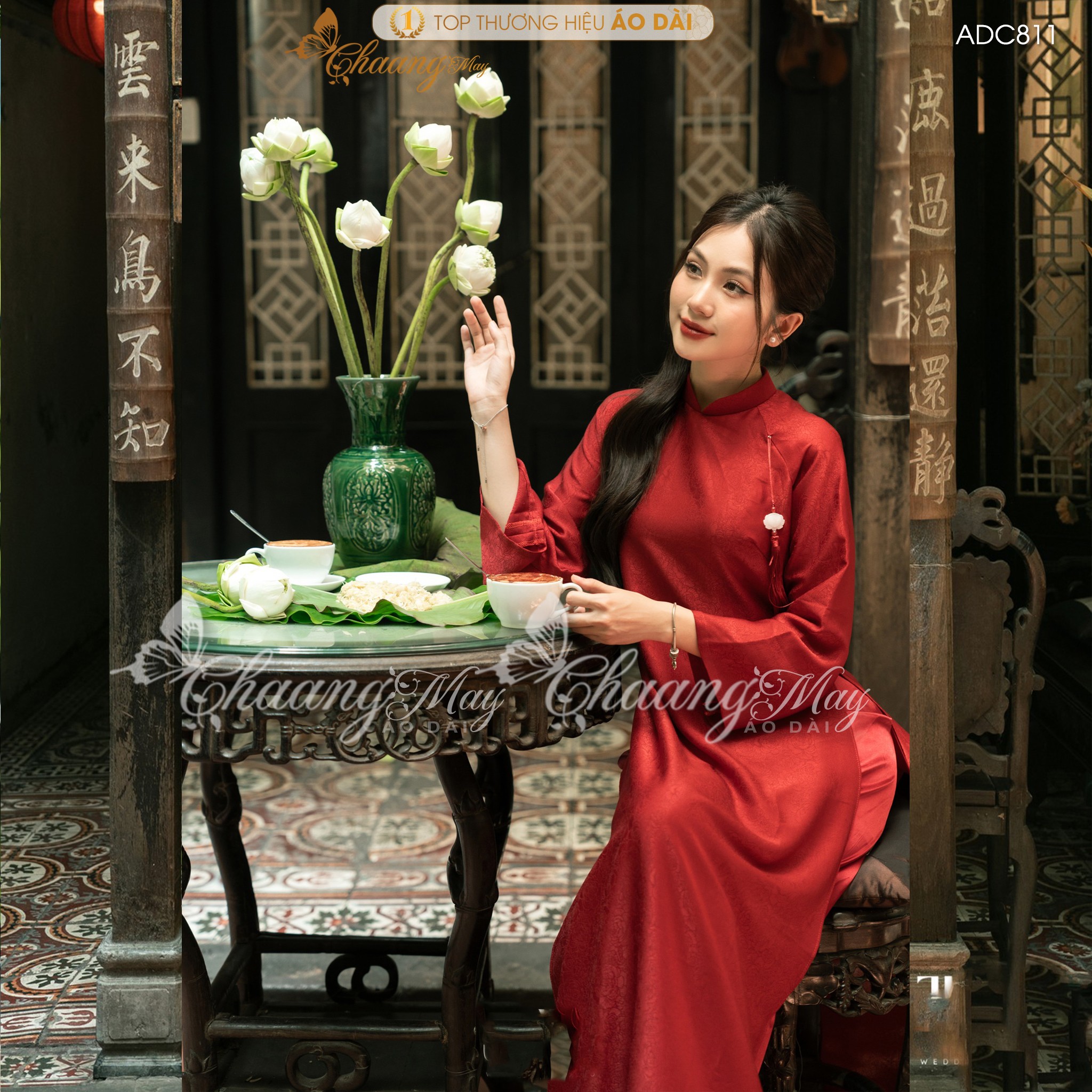 Áo dài cưới cô dâu cổ pháp phục Việt dáng suông xưa truyền thống may sẵn 4 tà dự tiệc cưới hỏi sự kiện lễ tết đẹp ADC811