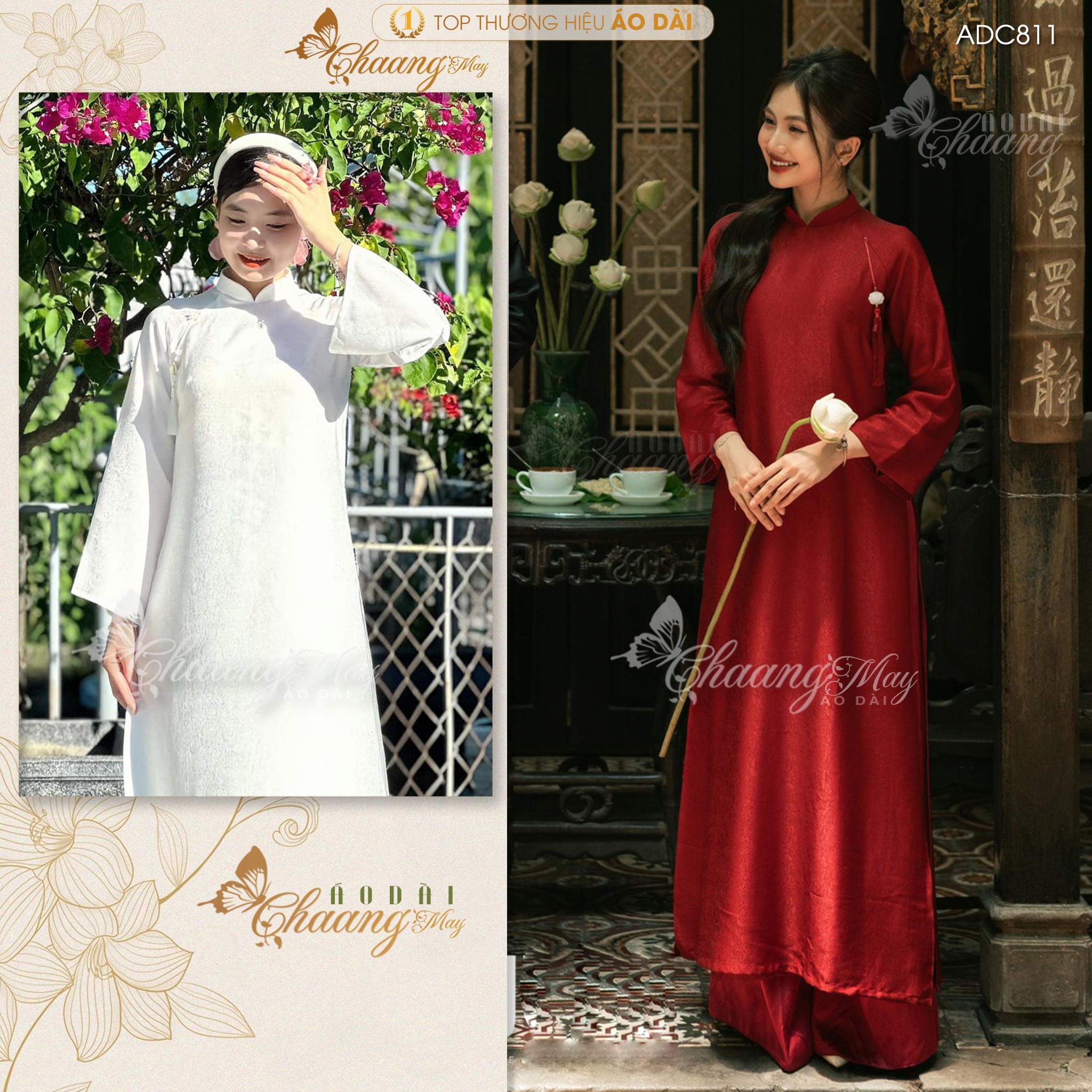 Áo dài cưới cô dâu cổ pháp phục Việt dáng suông xưa truyền thống may sẵn 4 tà dự tiệc cưới hỏi sự kiện lễ tết đẹp ADC811