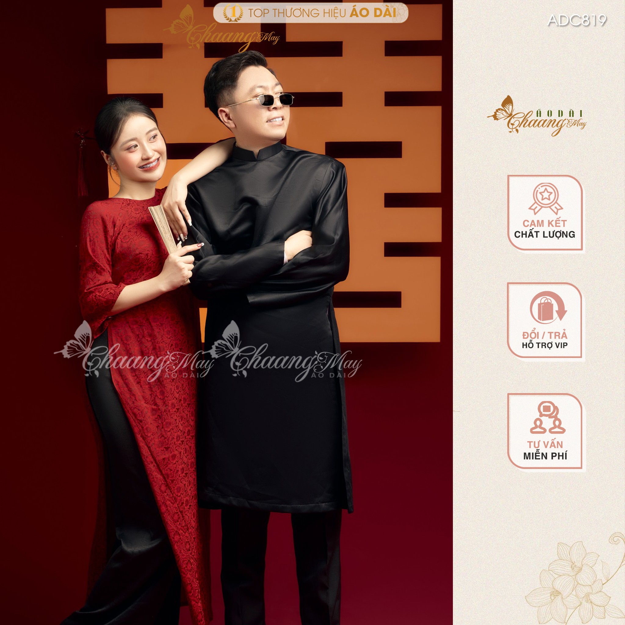 Áo dài cưới cặp đôi cô dâu chú rể dáng suông xưa Chaang may sẵn ADC819 áo dài cách tân nam nữ dự tiệc cưới lễ tết đẹp