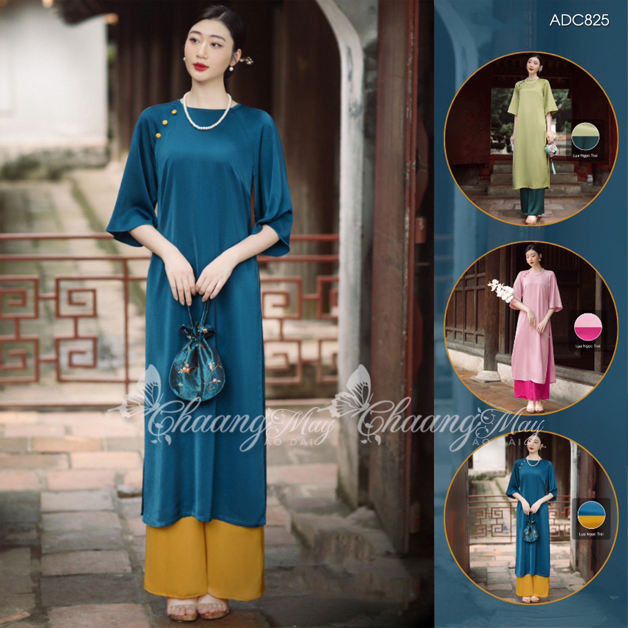 Áo dài cách tân nữ dáng suông xưa CHAANG May sẵn ADC825 áo dài lụa xuông bầu dự tiệc cưới lễ tết truyền thống đẹp