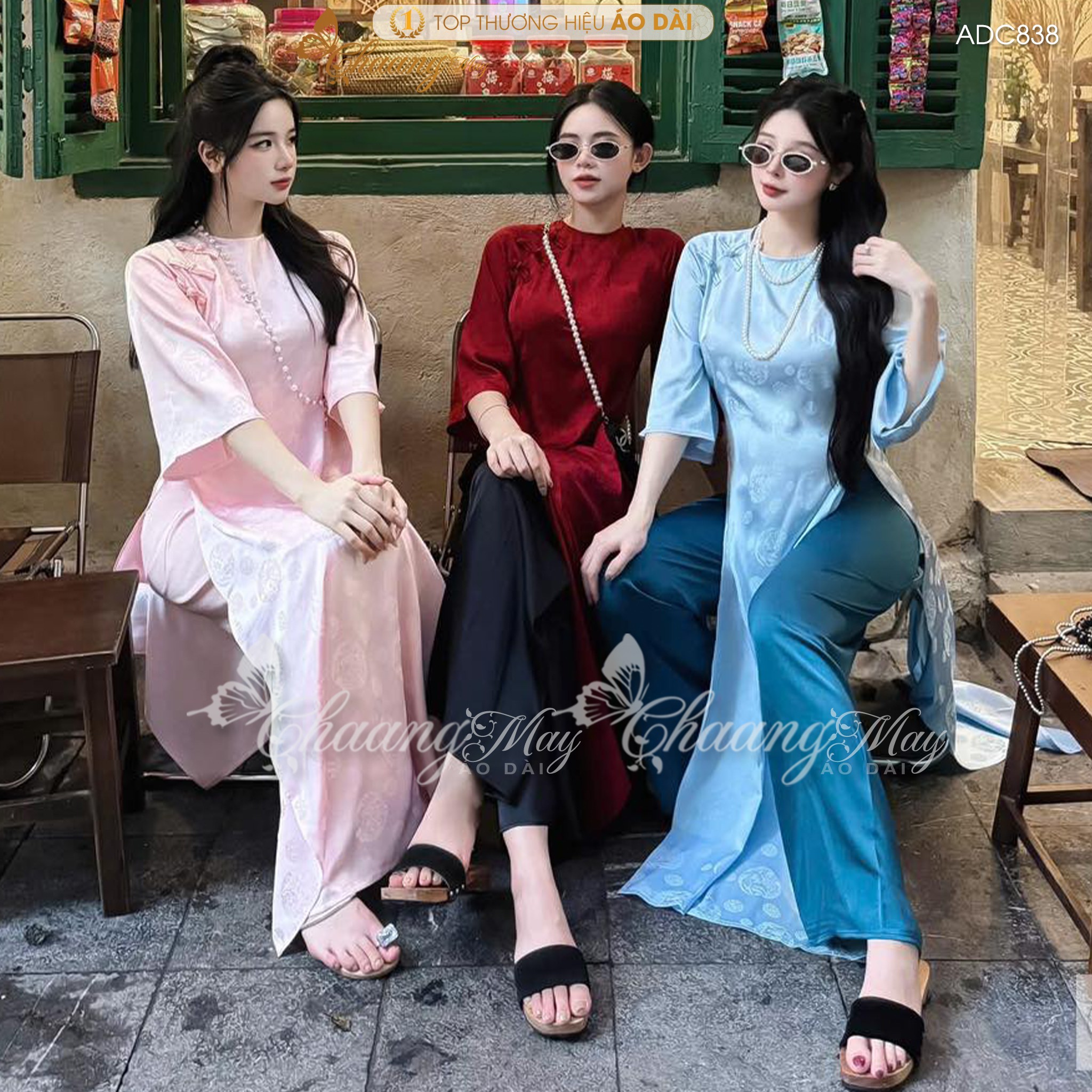 Áo dài cách tân nữ Thanh Chi dáng suông CHAANG may sẵn ADC838 áo dài xuông gấm Thọ Rồng dự tiệc cưới lễ Tết đẹp