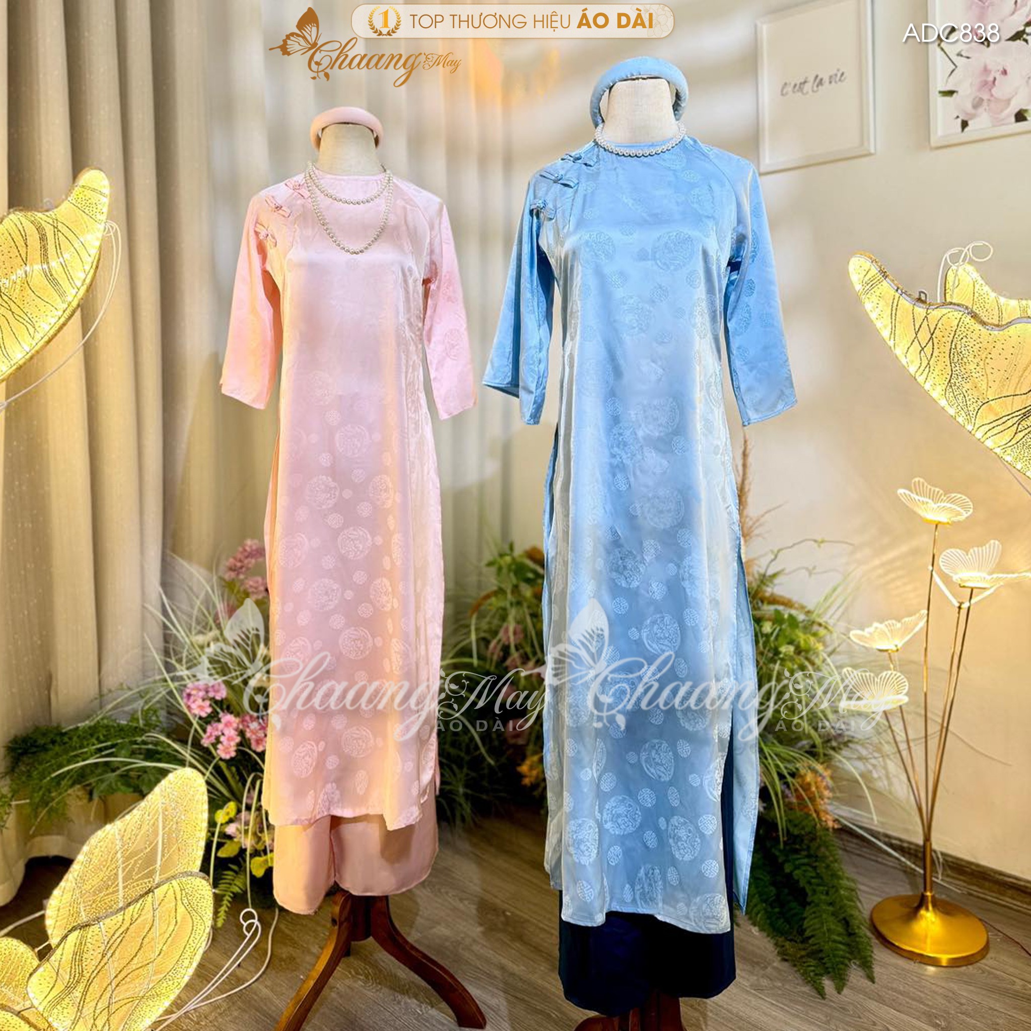 Áo dài cách tân nữ Thanh Chi dáng suông CHAANG may sẵn ADC838 áo dài xuông gấm Thọ Rồng dự tiệc cưới lễ Tết đẹp