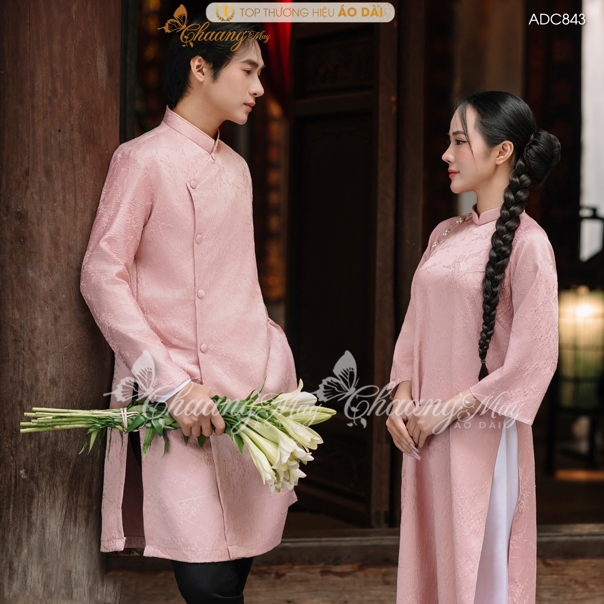 Áo dài cách tân nam nữ  Châu Sa cặp đôi cô dâu chú rể CHAANG may sẵn ADC843 áo dài suông dự tiệc cưới đám hỏi lễ Tết đẹp