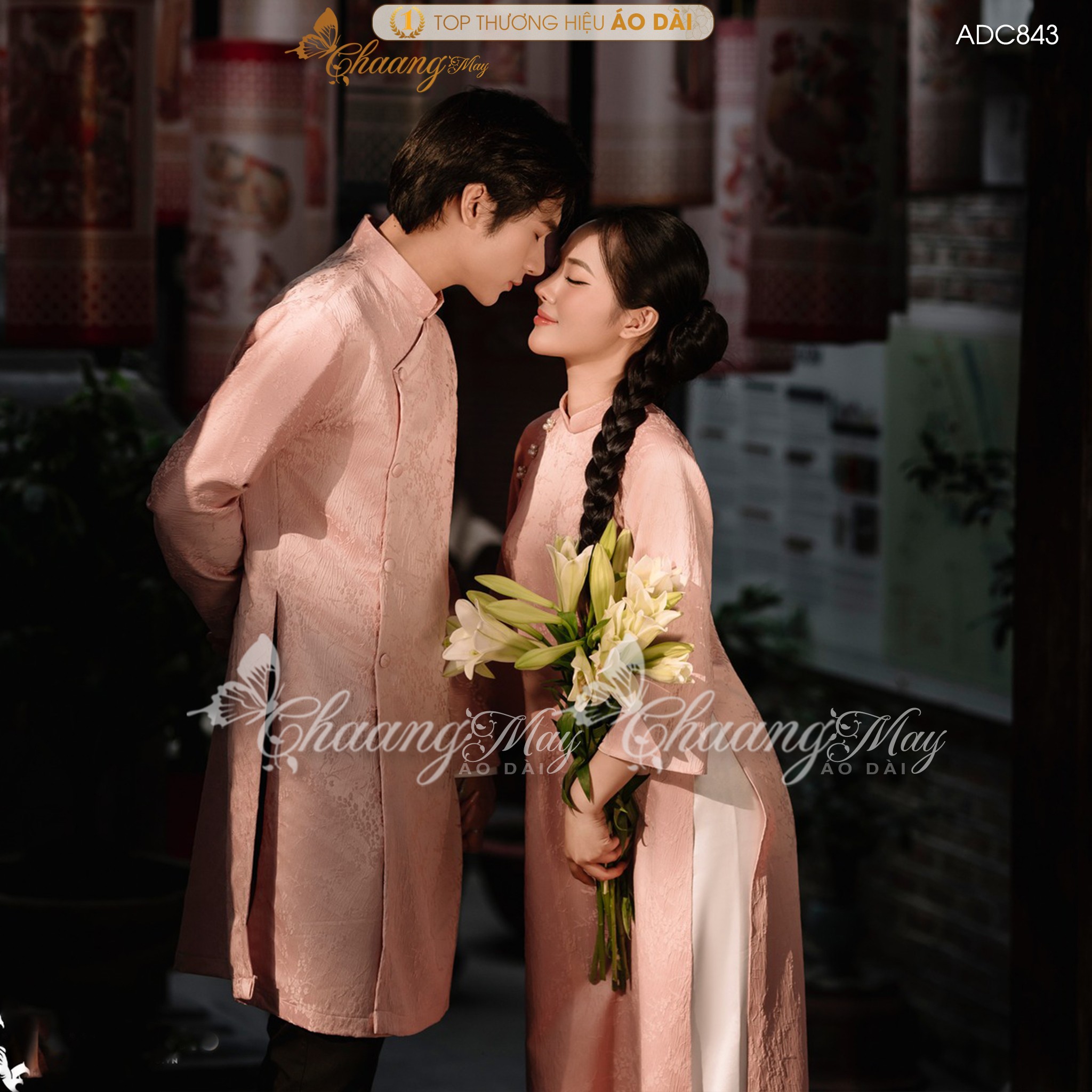 Áo dài cách tân nam nữ  Châu Sa cặp đôi cô dâu chú rể CHAANG may sẵn ADC843 áo dài suông dự tiệc cưới đám hỏi lễ Tết đẹp