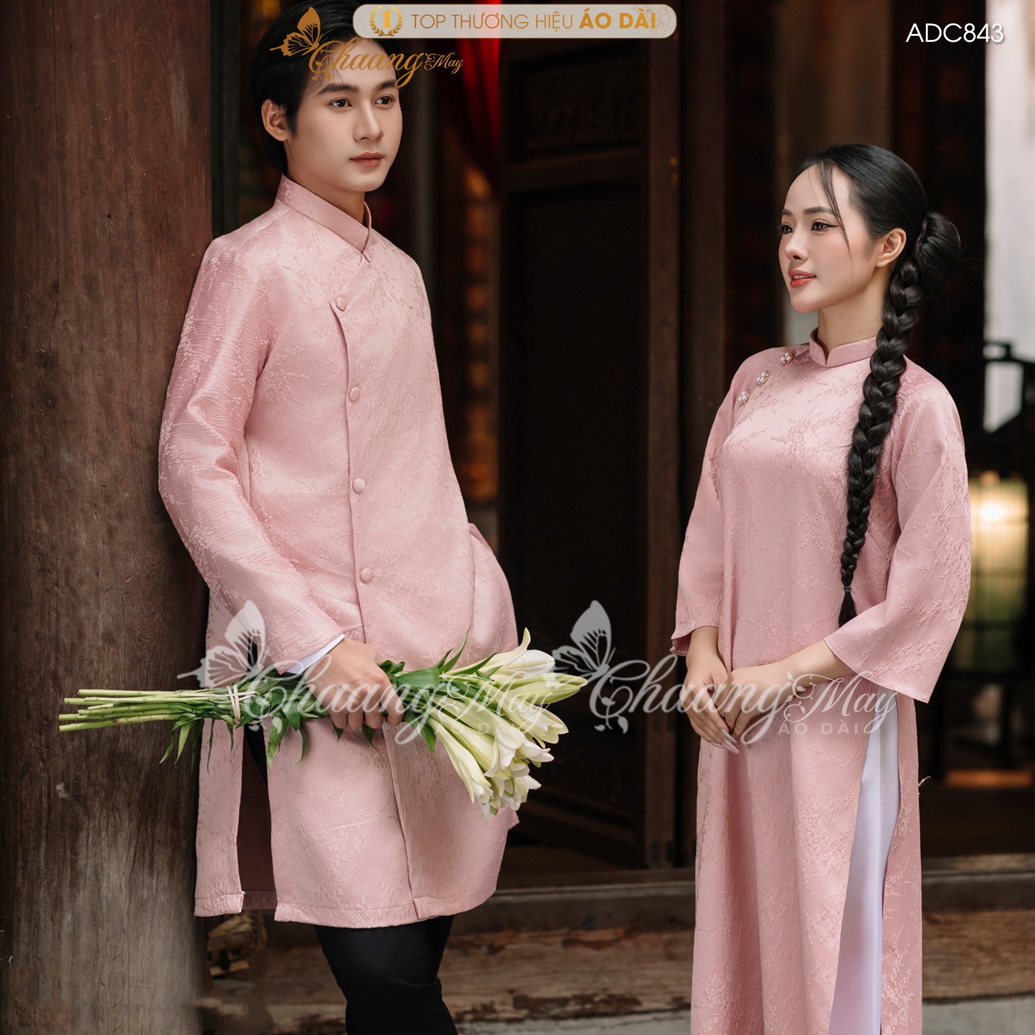 Áo dài cách tân nam nữ  Châu Sa cặp đôi cô dâu chú rể CHAANG may sẵn ADC843 áo dài suông dự tiệc cưới đám hỏi lễ Tết đẹp