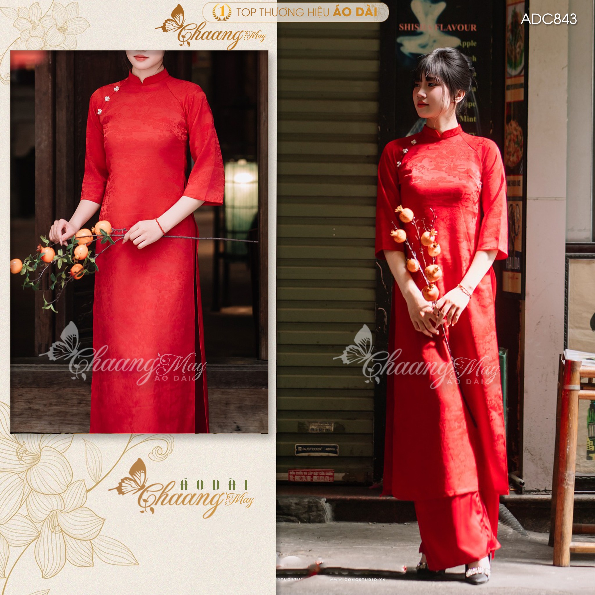 Áo dài cách tân nam nữ  Châu Sa cặp đôi cô dâu chú rể CHAANG may sẵn ADC843 áo dài suông dự tiệc cưới đám hỏi lễ Tết đẹp