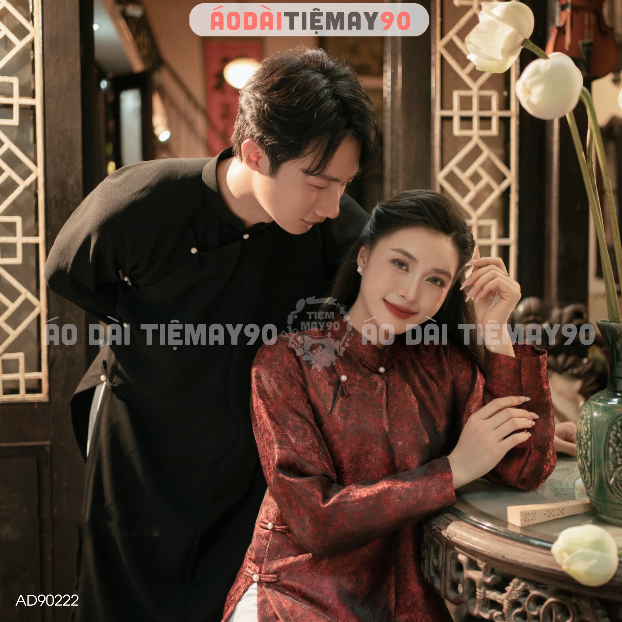 Áo dài cưới cặp đôi cô dâu chú rể cổ phục Việt Nam Chaang may sẵn áo dài tấc nam nữ dự tiệc đám hỏi lễ tết đẹp ADC795