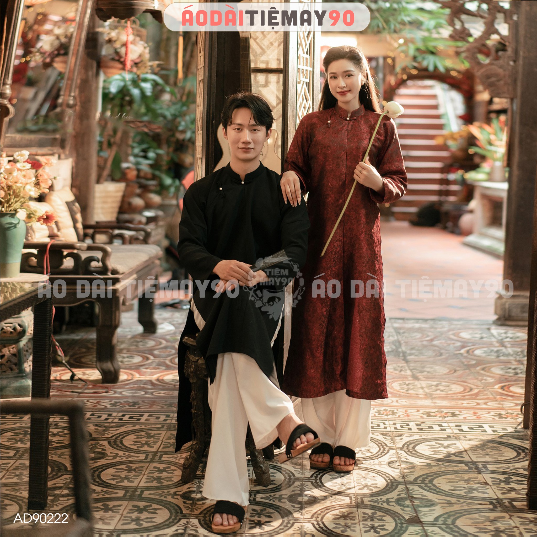 Áo dài cưới cặp đôi cô dâu chú rể cổ phục Việt Nam Chaang may sẵn áo dài tấc nam nữ dự tiệc đám hỏi lễ tết đẹp ADC795