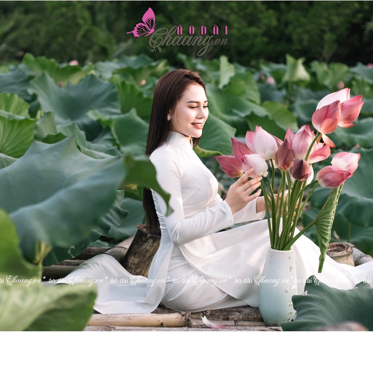 Áo dài 4 tà truyền thống CHAANG May sẵn áo dài trắng, cổ cao 5cm tay dài đẹp