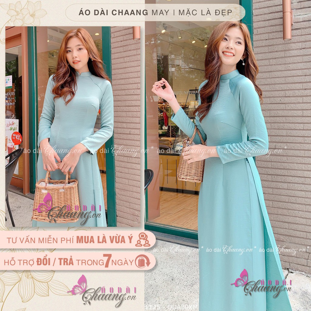 Áo dài lụa tuyết xanh đá Chaang may sẵn áo dài dáng truyền thống Việt Nam dự tiệc lễ tết đẹp