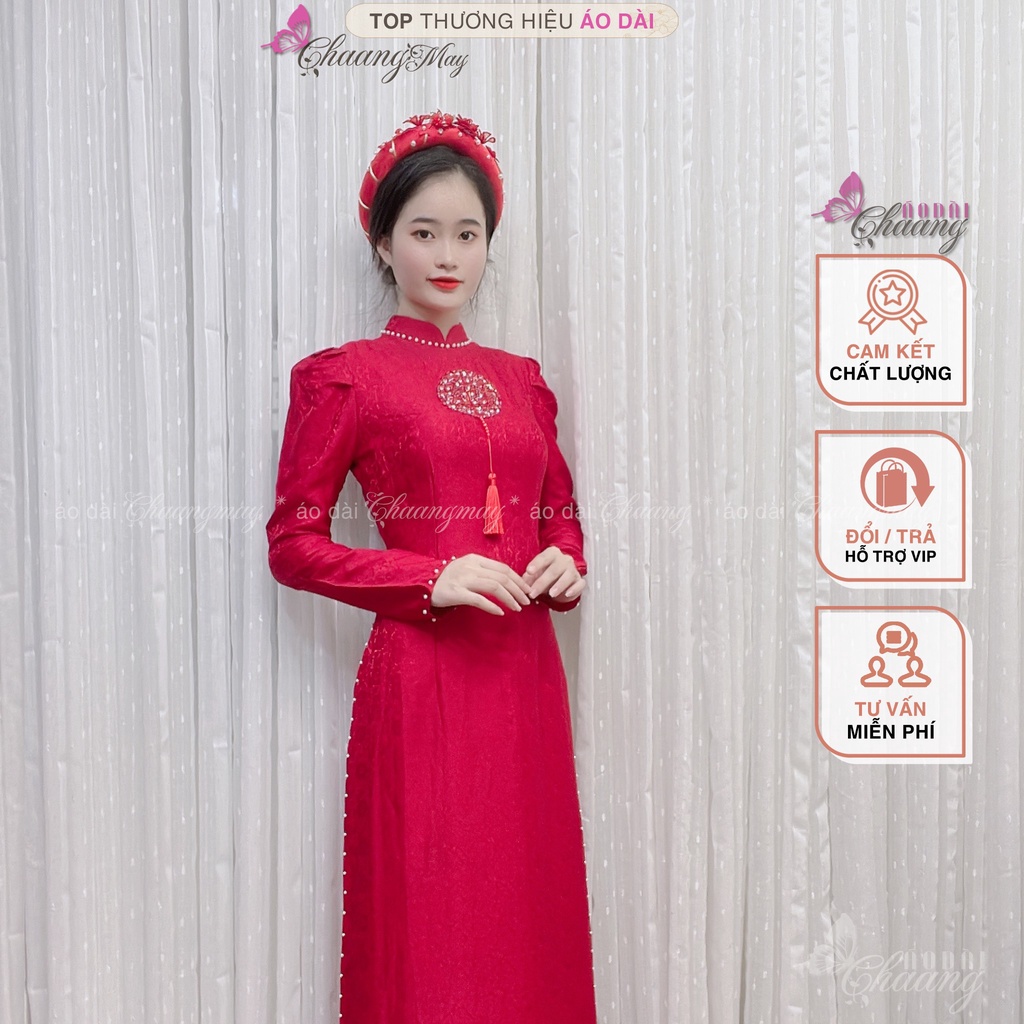 Áo dài cưới cô dâu chữ Hỷ tay vai bồng CHAANG May thiết kế Lụa Tơ Tằm đính ngọc cao cấp dự tiệc lễ tết đẹp