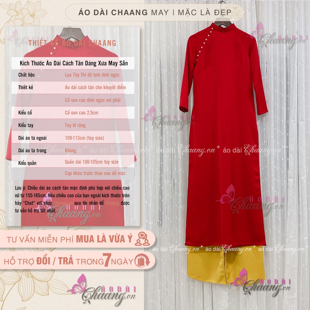 Áo dài cách tân nữ tay lỡ dáng suông xưa Chaang may sẵn lụa bầu xuông rộng che khuyết điểm đẹp ADC109