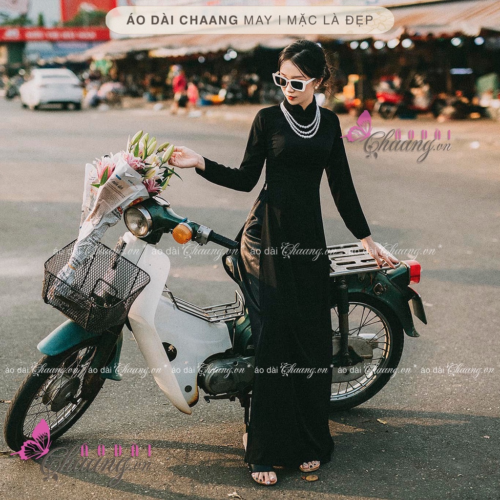 Áo dài đen truyền thống CHAANG May sẵn áo dài lụa, áo dài đẹp sang trang trọng