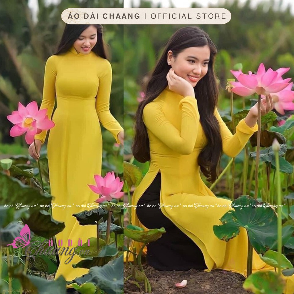Áo dài 4 tà truyền thống CHAANG May sẵn áo dài màu vàng cúc xinh tươi, vải đẹp