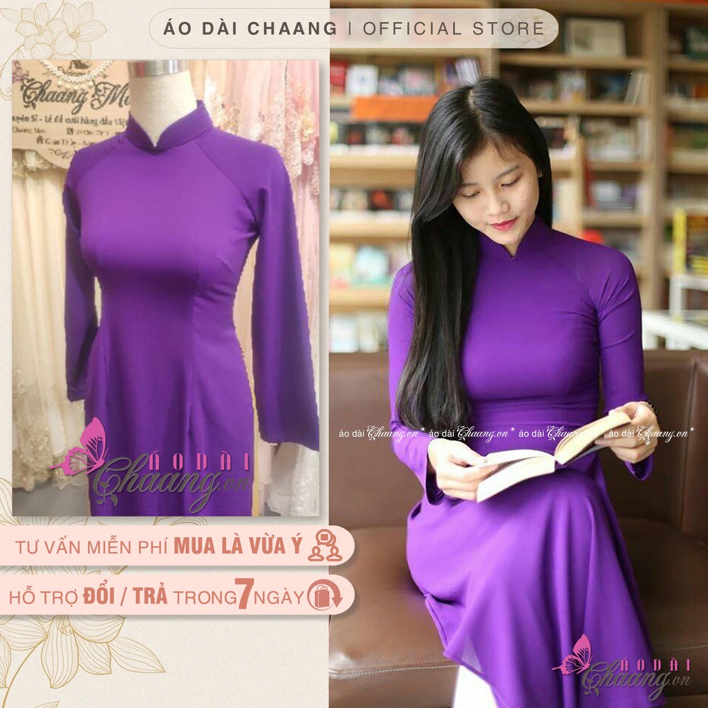 Áo dài tím huế CHAANG May sẵn Dáng áo truyền thống cổ cao trang trọng lịch sự
