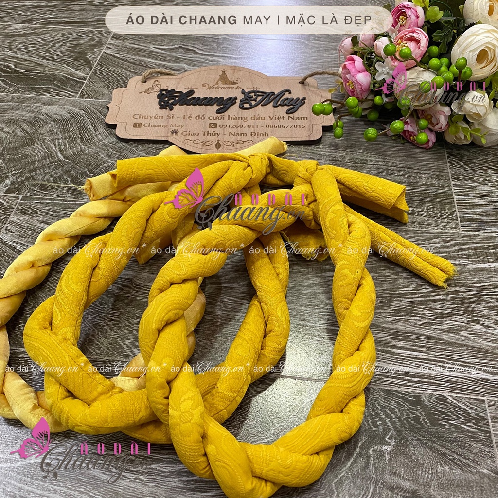 Mấn nhung đội đầu áo dài cách tân nữ truyền thống CHAANG may thiết kế chụp hình dự tiệc cưới lễ tết đẹp ADC924