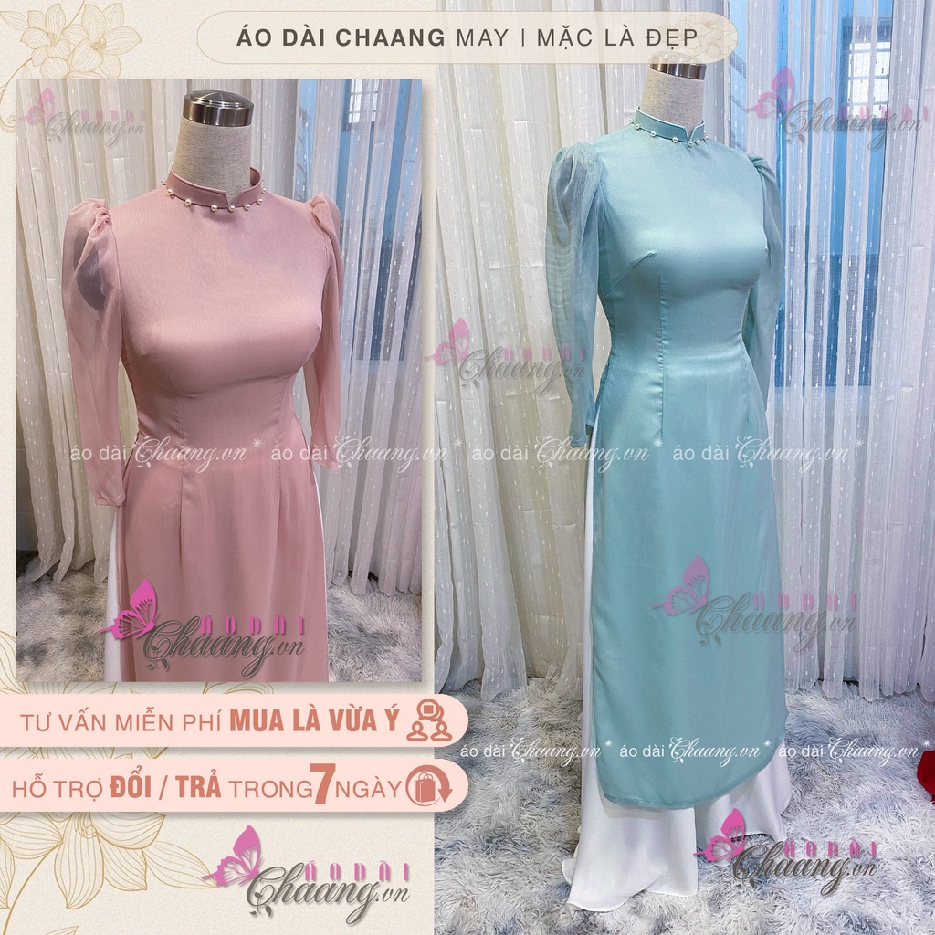 Áo dài cách tân nữ tay lỡ may sẵn 4 tà lụa xước trắng học sinh đi học dự lễ tết công sở đẹp