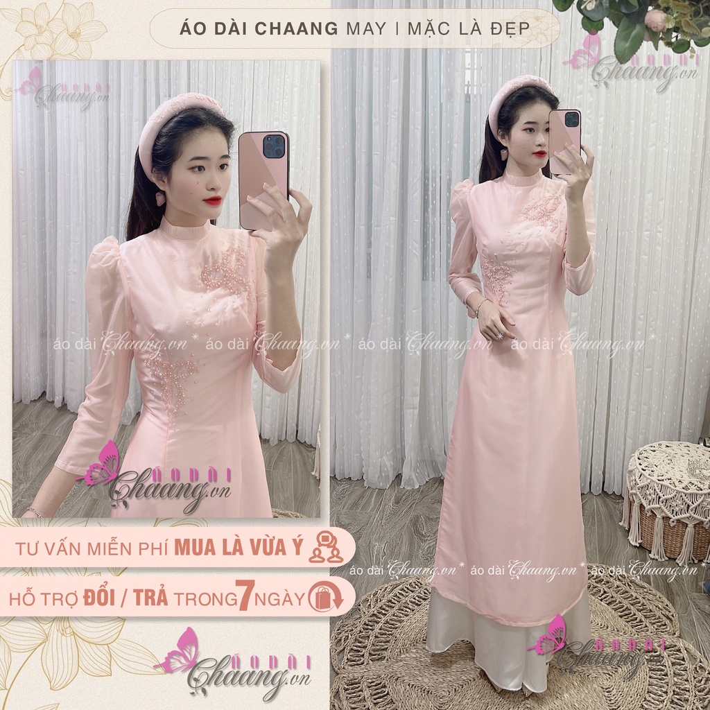 Áo Dài Cách Tân Nữ Thanh Thanh CHAANG May Thiết Kế 4 Tà Đính Hạt Ngọc Họa Tiết Thủ Công