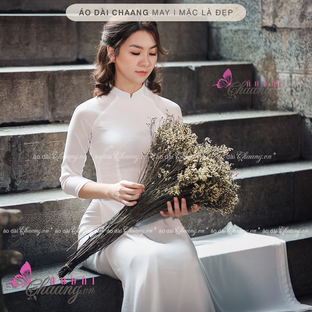 Set Áo dài trắng học sinh 4 tà truyền thống may sẵn nữ sinh cổ vuông 2cm đẹp