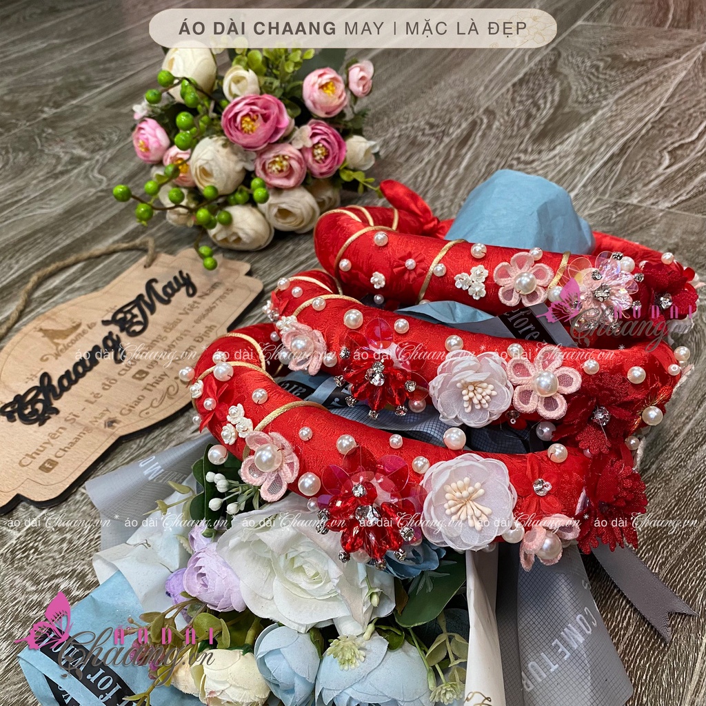Mấn đội đầu áo dài cao cấp Chaang may thiết kế cài tóc cô dâu thêu đính hoa pha lê  phụ kiện áo dài đẹp