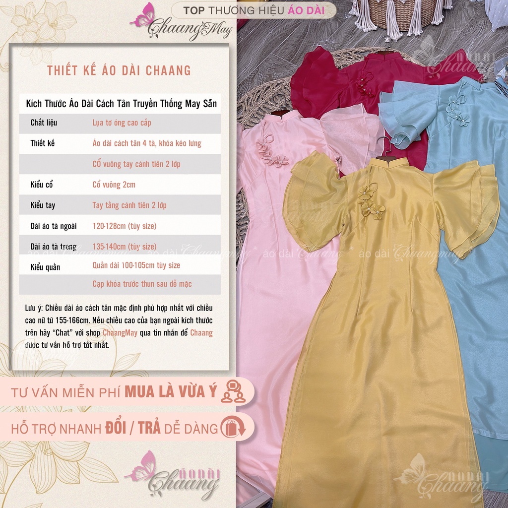 Áo Dài Cách Tân Nữ Hoa Xếp Nhẹ Thủ Công Chaang May Thiết Kế Sẵn Lụa Tơ Tay Cánh Tiên Dự Tiệc Lễ Tết Xinh Đẹp