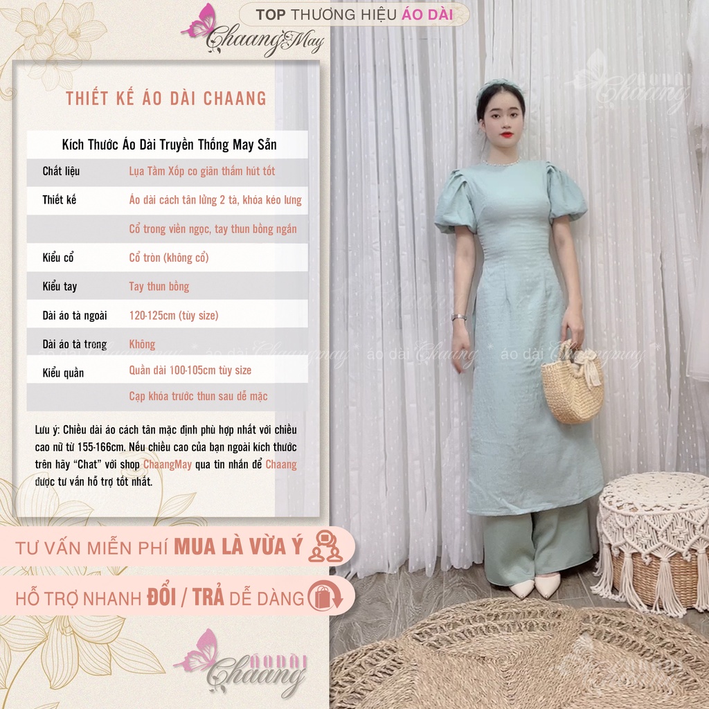 Áo Dài Cách Tân Nữ Sương Mai Thiết Kế Tằm Xốp Tay Chuông Thun Bồng Mặc Dự Tiệc Lễ Tết Đẹp