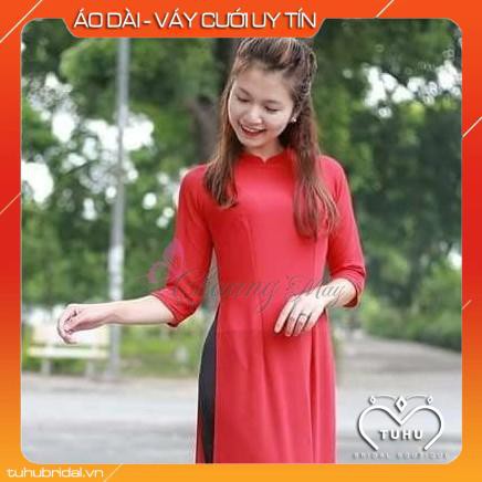 Áo Dài Đỏ Đô Đẹp Truyền Thống May Sẵn Cổ Vuông Vải Lụa Tằm Mỹ Cao Cấp DD021