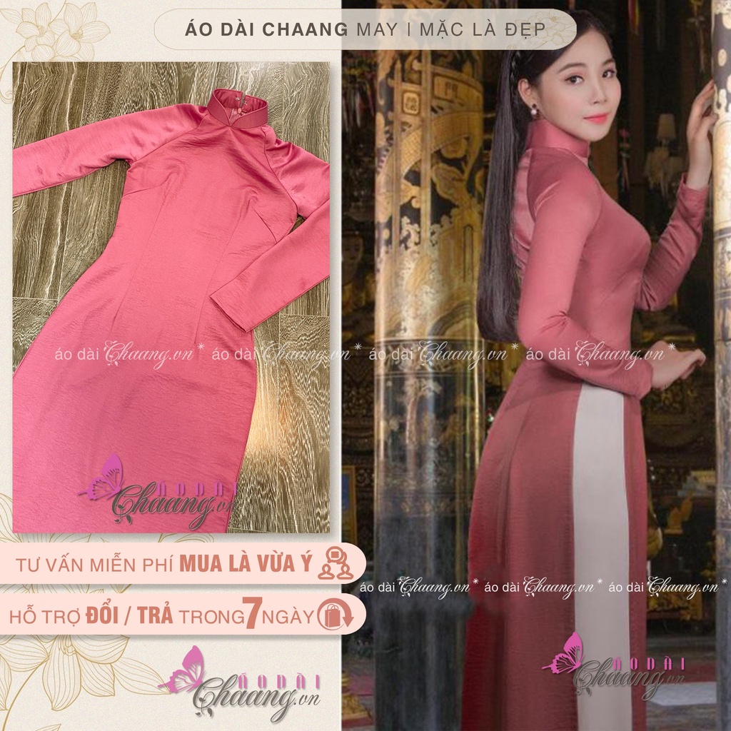 Áo dài lụa Tây Thi hồng đỗ CHAANG May dáng áo dài lụa truyền thống mặc dự tiệc lễ tết đẹp