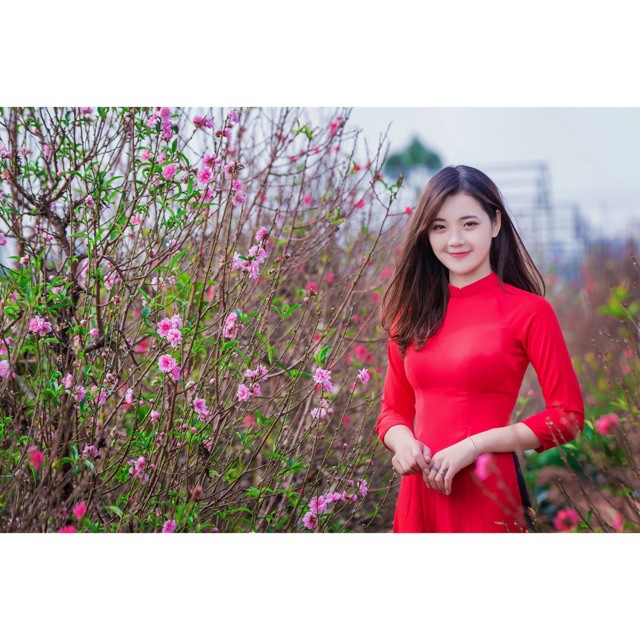 Áo dài đỏ tươi Chaang may sẵn Áo dài truyền thống may sẵn cổ vuông tay lỡ lụa mỹ cao cấp