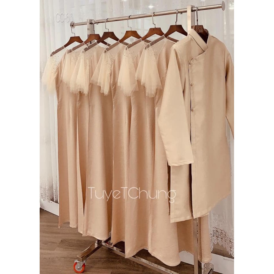Áo dài nam cách tân Chaang May sẵn vải gấm da be nâu dày dặn lên form Vestton dự tiệc biểu diễn lễ tết đẹp ADC133