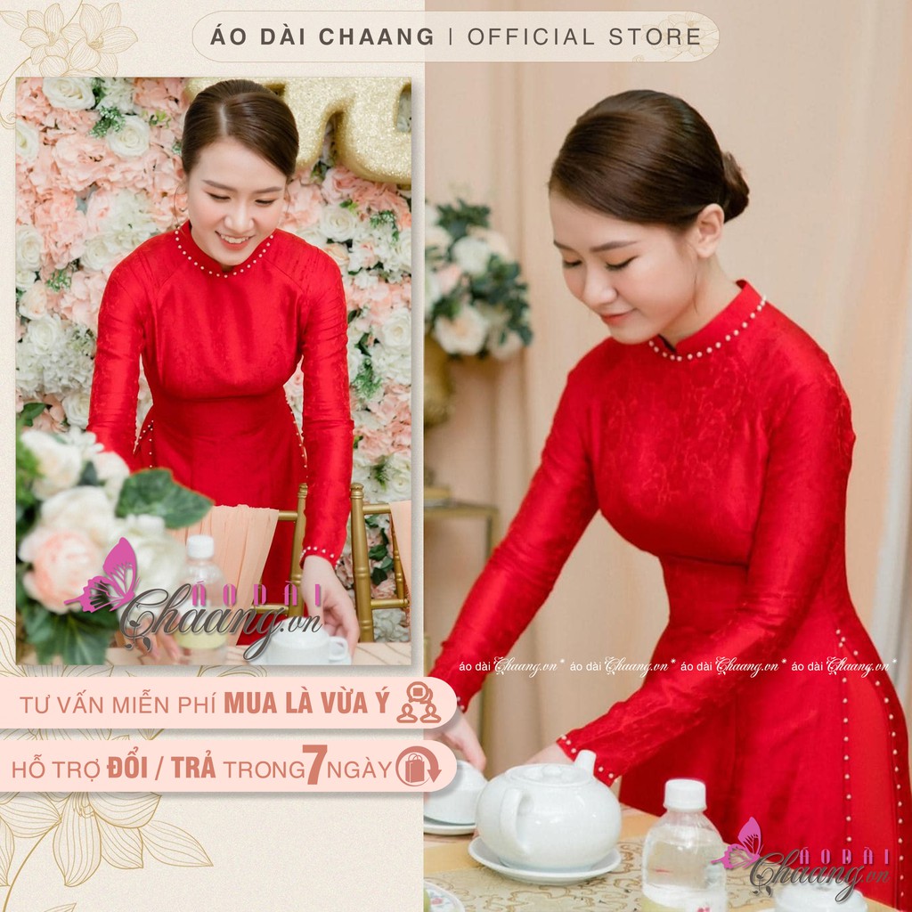 Bộ áo dài cưới cô dâu truyền thống Chaang May sẵn vải gấm dự tiệc cưới hỏi lễ tết đep