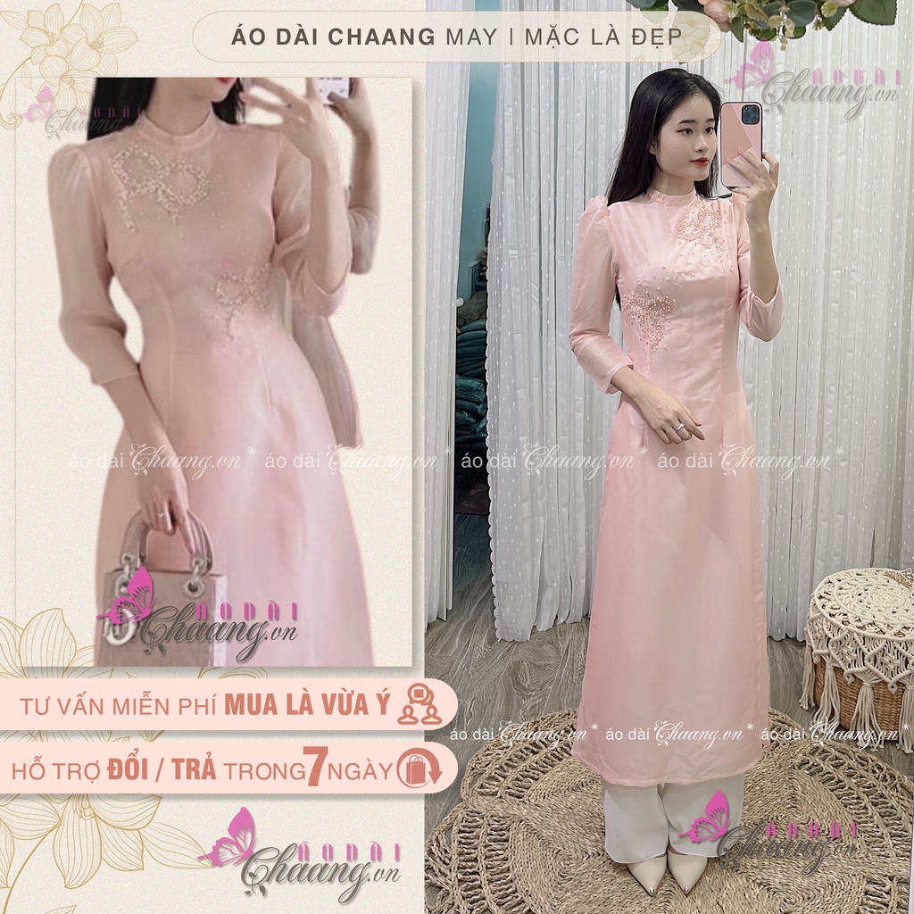 Áo Dài Cách Tân Nữ Thanh Thanh CHAANG May Thiết Kế 4 Tà Đính Hạt Ngọc Họa Tiết Thủ Công
