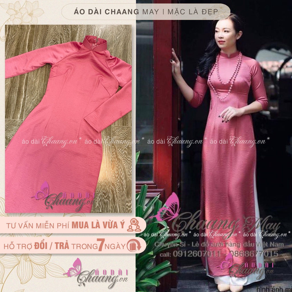 Áo dài lụa Tây Thi hồng đỗ CHAANG May dáng áo dài lụa truyền thống mặc dự tiệc lễ tết đẹp