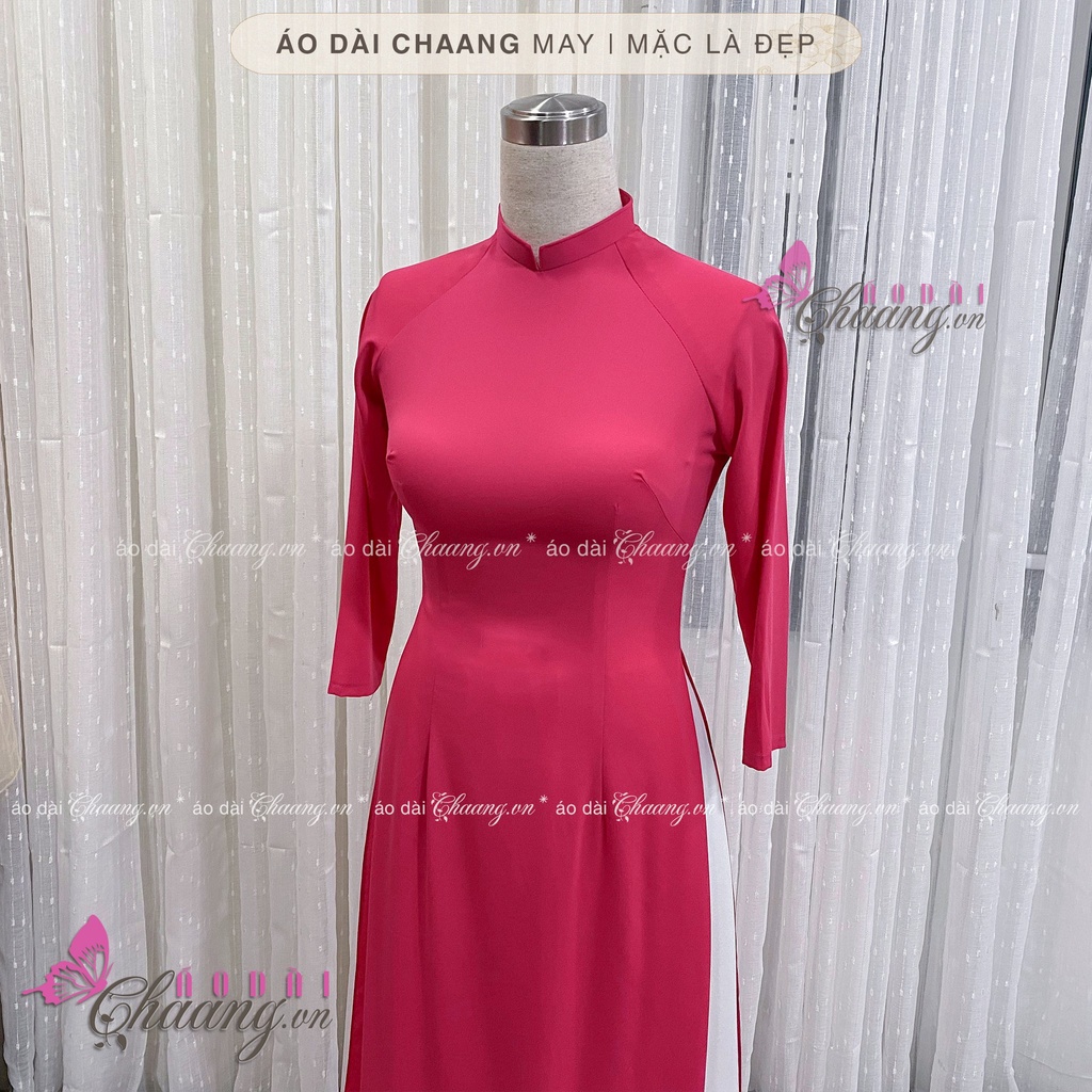 Áo dài màu hồng sen đỏ CHAANG May sẵn áo dài truyền thống cổ vuông tay lỡ, vải lụa đẹp