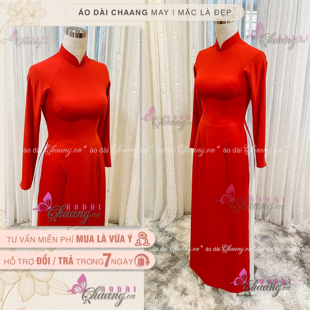Áo dài đỏ may sẵn áo dài truyền thống vải lụa Mỹ cao cấp tươi màu đẹp