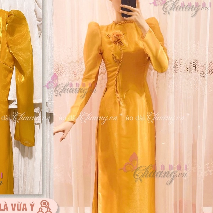 Áo Dài Cách Tân Nữ Cao Cấp May Sẵn Tay Bồng Lụa Tơ 4 Tà Cổ Tròn Kết Hoa Thủ Công Phù Hợp Dự Tiệc Lễ Tết Đẹp