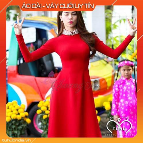 Áo dài đỏ đính đá ngọc may sẵn áo dài truyền thống lễ tết cưới hỏi vải lụa đẹp