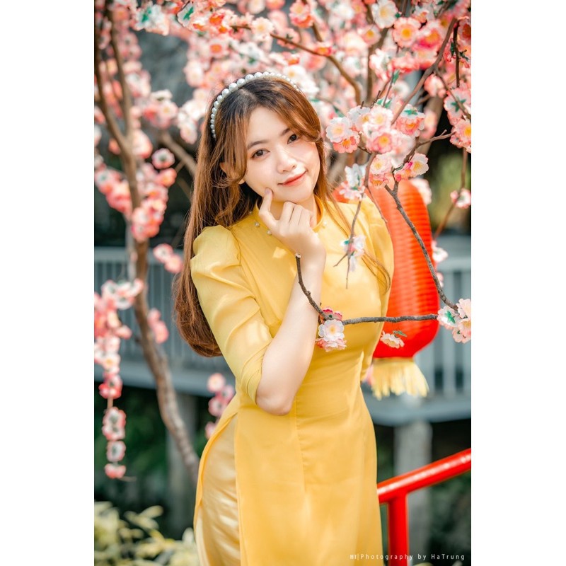 Áo dài cách tân nữ tay lỡ may sẵn 4 tà lụa xước trắng học sinh đi học dự lễ tết công sở đẹp