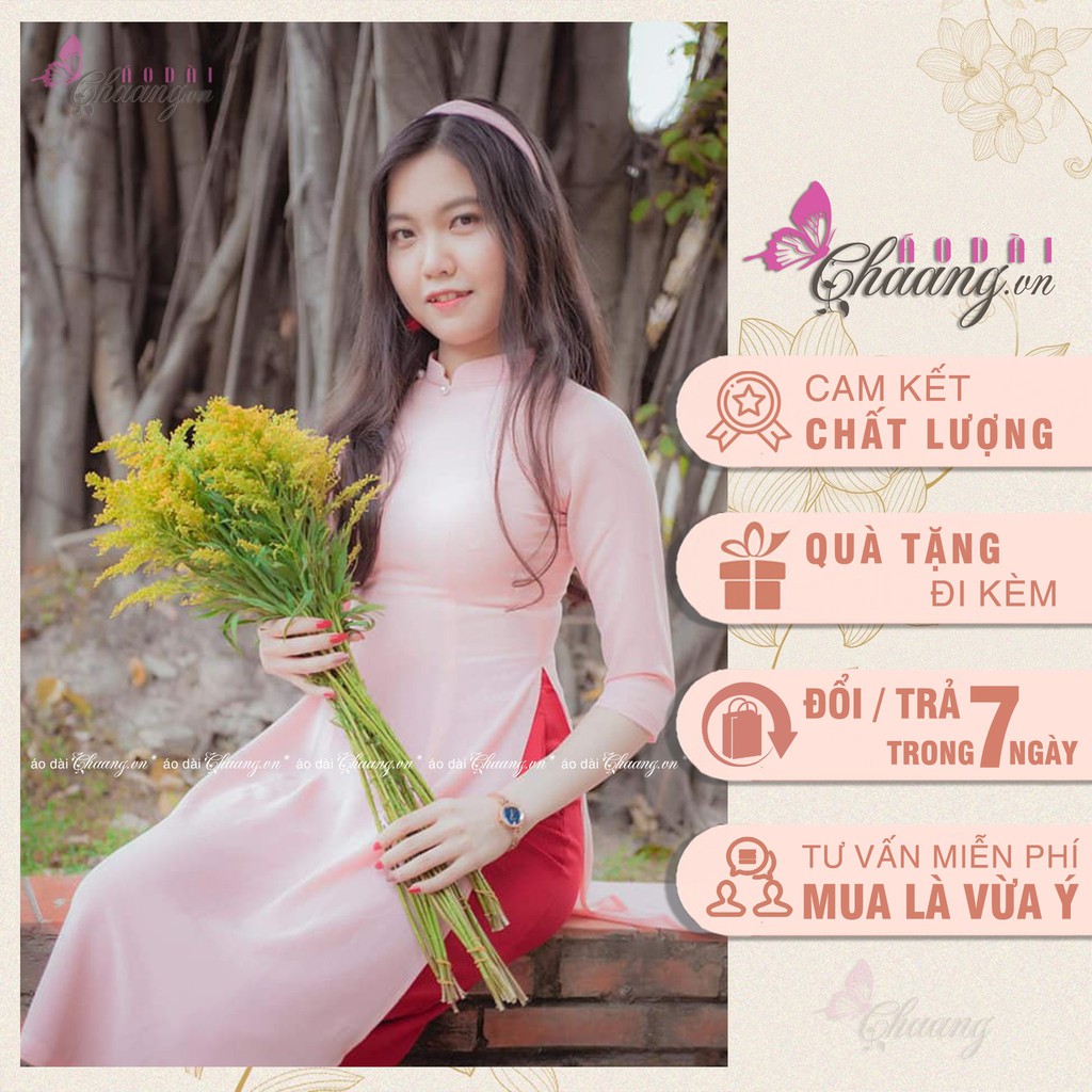 Áo dài hồng đẹp Chaang May sẵn áo truyền thống nữ sinh, vải lụa tằm đẹp
