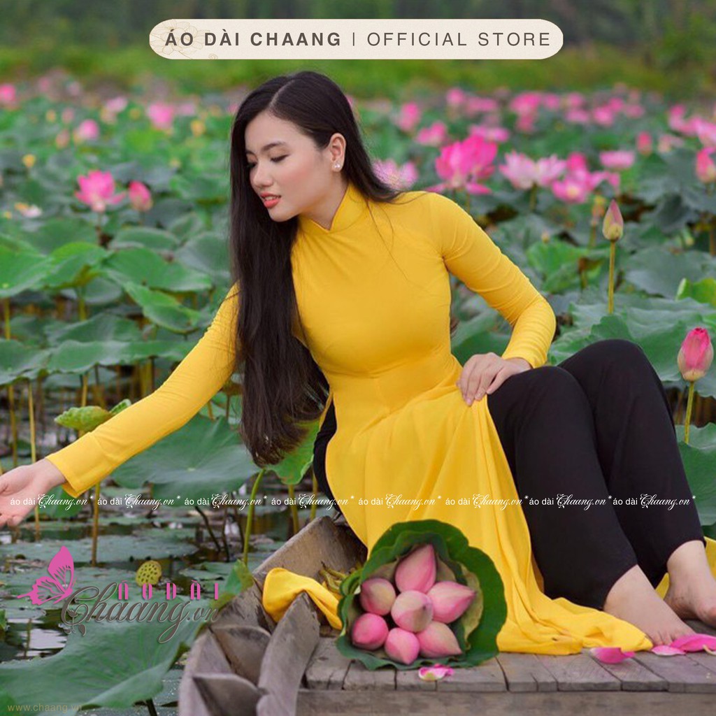 Áo dài 4 tà truyền thống CHAANG May sẵn áo dài màu vàng cúc xinh tươi, vải đẹp